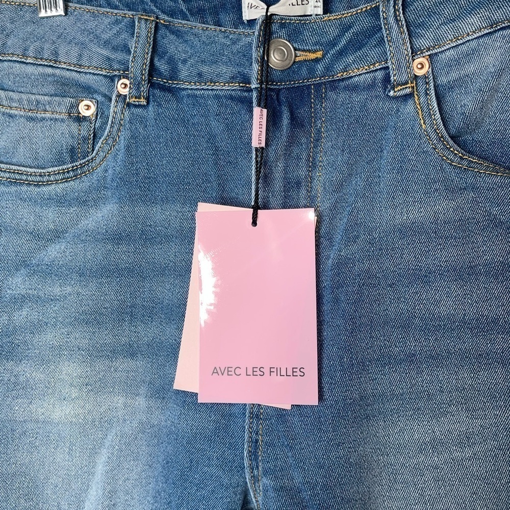 NWT Avec Les Filles Distressed High Rise Straight Crop Jeans Size 28 - Picture 10 of 10